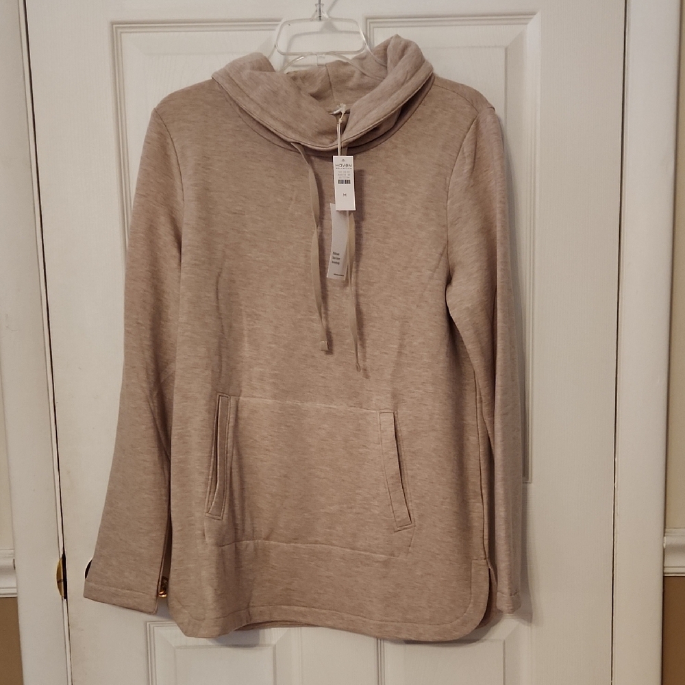 Talbots Haven Well Within Taupe Pullover Hoodie Top with Drawstrings NWT Size M